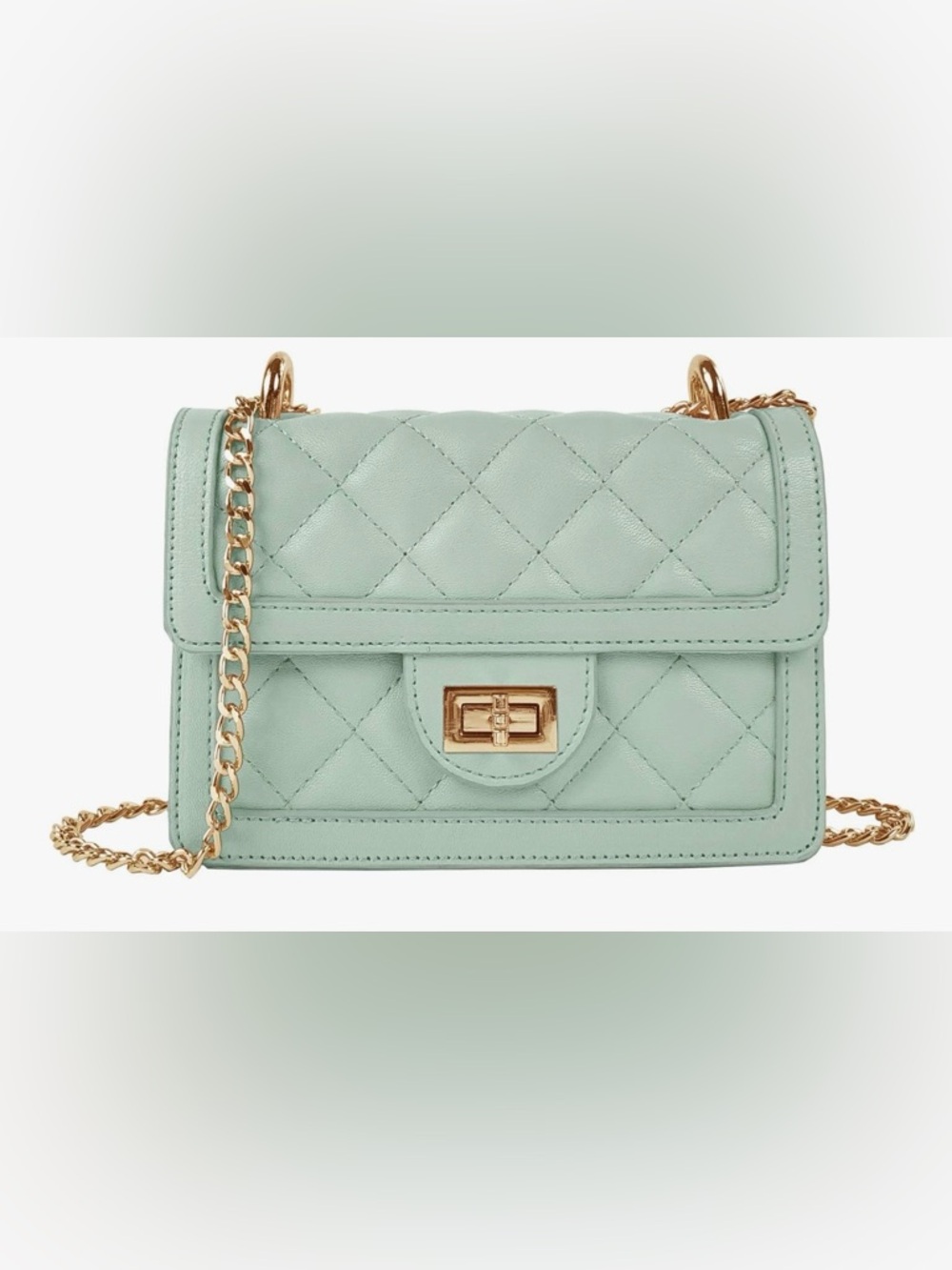 Quilted Mint Leather Shoulder Bag with Gold Hardware